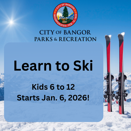 Parks and Recreation Learn to Ski with mountain and skis. 