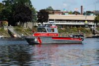 Marine 1 near the dock in the Penobscot River